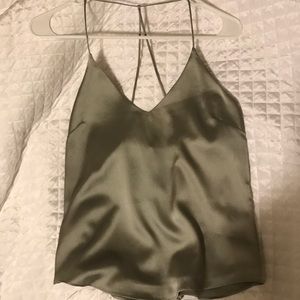 Green satin tank top.